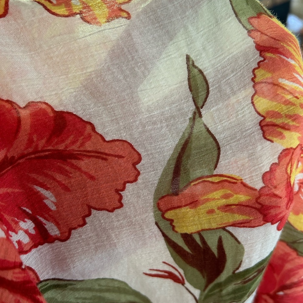 Chaps 100% Cotton White Floral Tropical Vacation Top Blouse - Picture 11 of 11